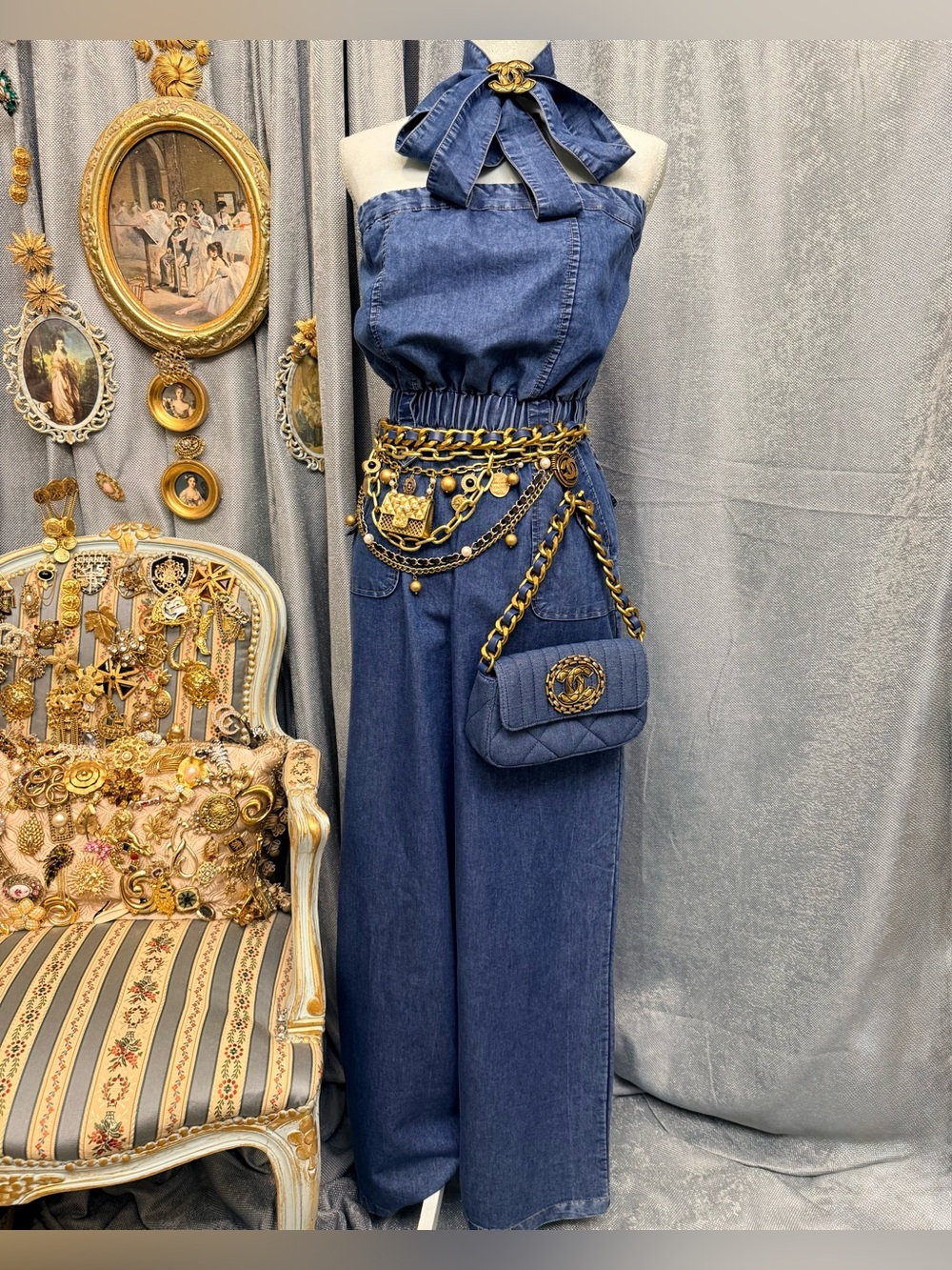 Denim Jumpsuit with Belt Size M/L
